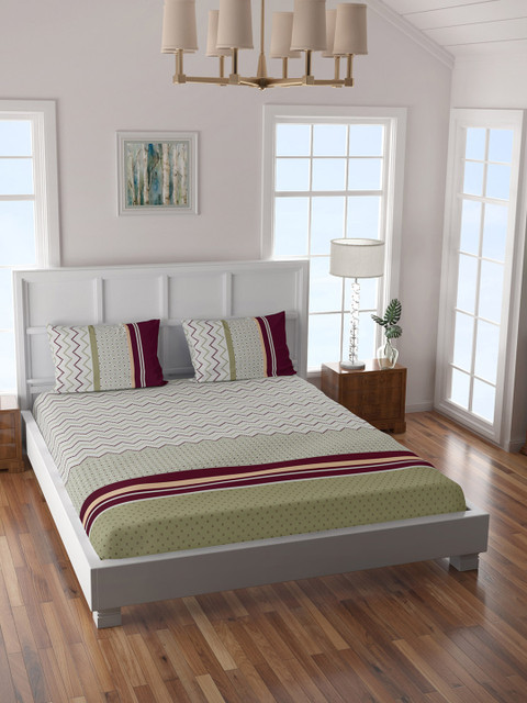 

SPACES White & Grey Geometric 144 TC Cotton Queen Bedsheet with 2 Pillow Covers