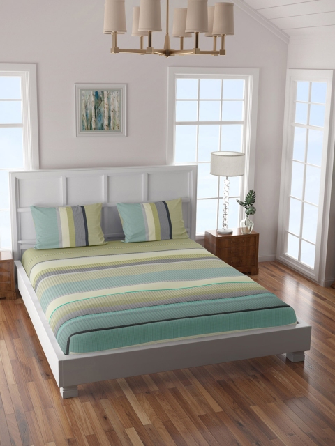 

SPACES Blue & White Striped 180 TC Cotton King Bedsheet with 2 Pillow Covers
