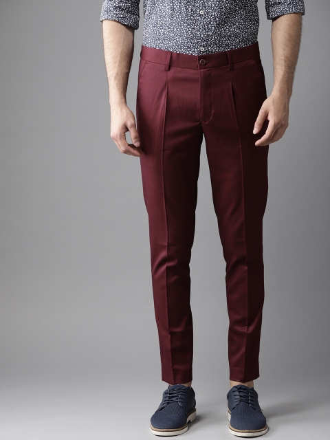 

DENNISON Men Maroon Tapered Fit Solid Trousers