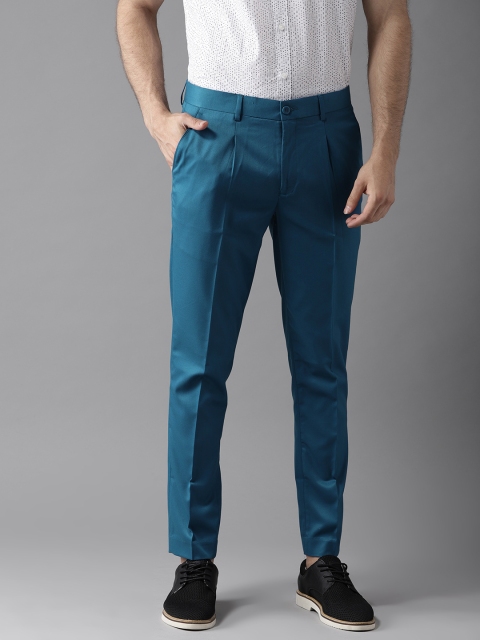 

DENNISON Men Teal Blue Tapered Fit Solid Trousers