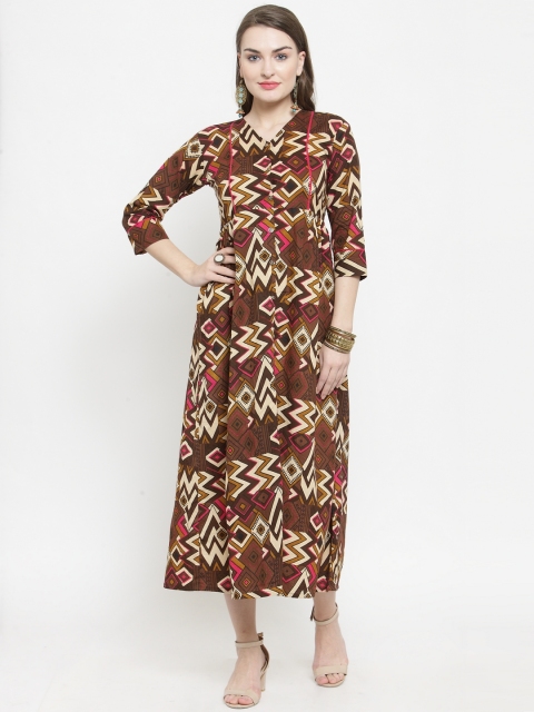 

Indibelle Women Brown Printed Fit and Flare Dress