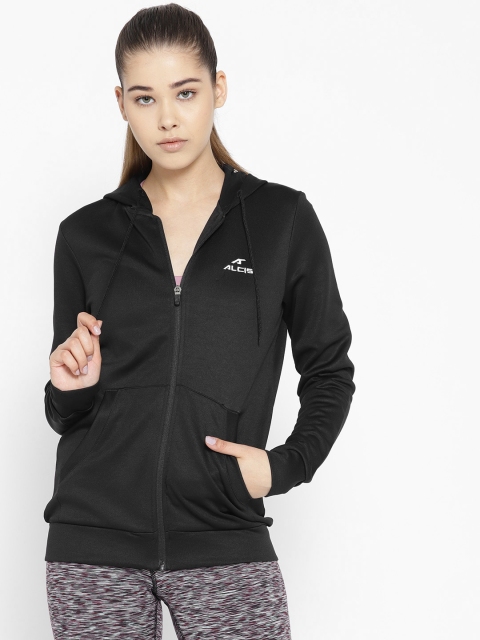 

Alcis Women Black Solid Hooded Sporty Jacket