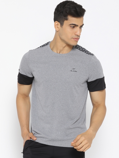 

Alcis Men Grey Melange Solid Round Neck Running T-shirt with Printed Back