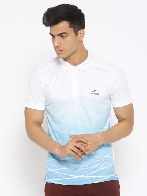 

Alcis Men White & Blue Striped Polo Collar T-shirt