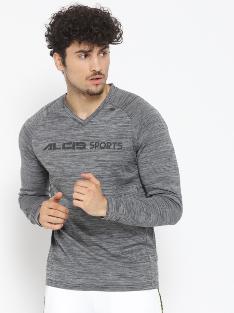 

Alcis Men Grey Solid V-Neck Training T-shirt with Printed Detail