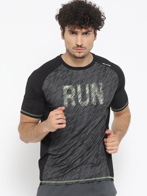 

Alcis Men Black Printed Round Neck Running T-shirt