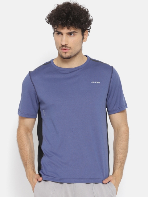 

Alcis Men Blue Solid Round Neck Running T-shirt with Printed Back