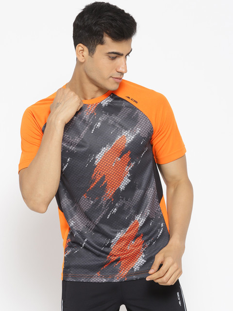 

Alcis Men Orange & Charcoal Grey Printed Round Neck Training T-shirt