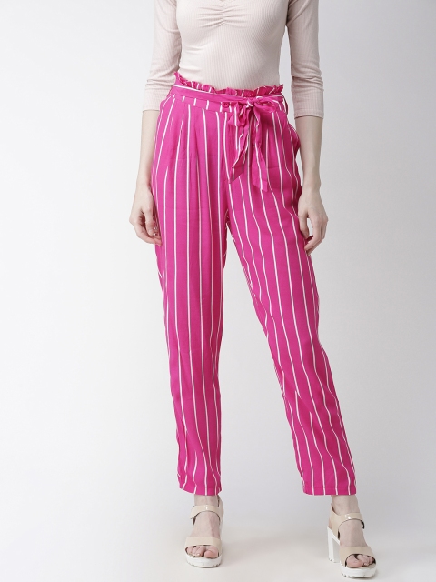 

FOREVER 21 Women Pink & White Regular Fit Striped Peg Trousers