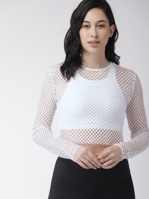 

FOREVER 21 Women White Solid Crop Sheer Top