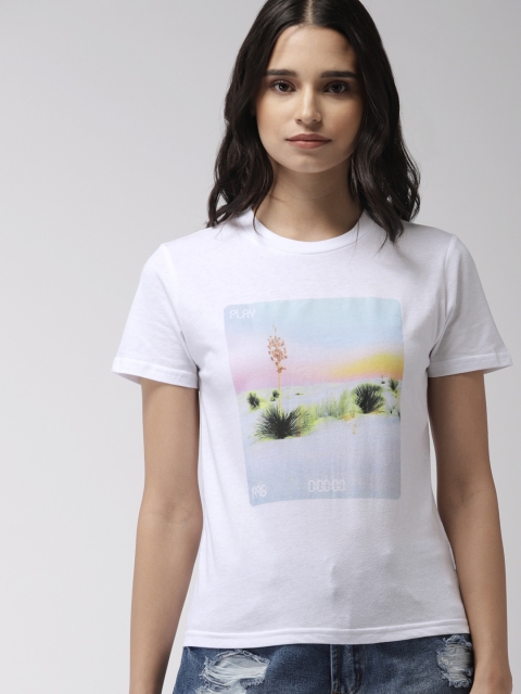 

FOREVER 21 Women White Printed Round Neck T-shirt