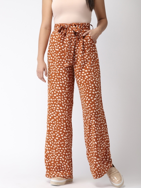 

FOREVER 21 Women Rust Brown & Cream-Coloured Regular Fit Printed Parallel Trousers