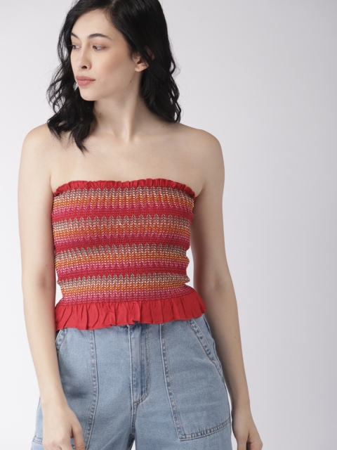 

FOREVER 21 Women Red Striped Bardot Top