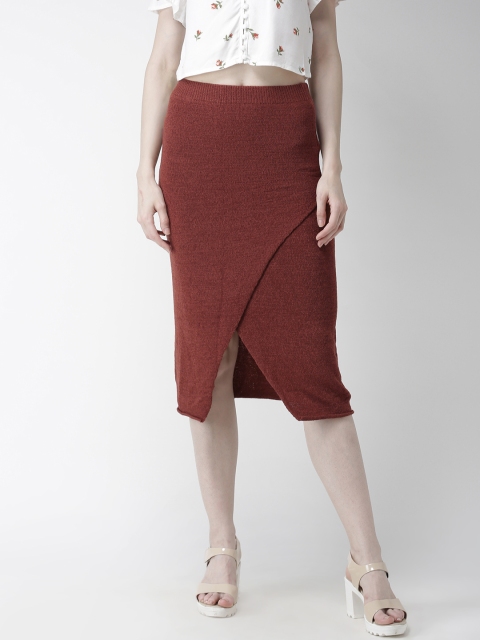 

FOREVER 21 Women Rust Brown Solid Layered Midi Skirt