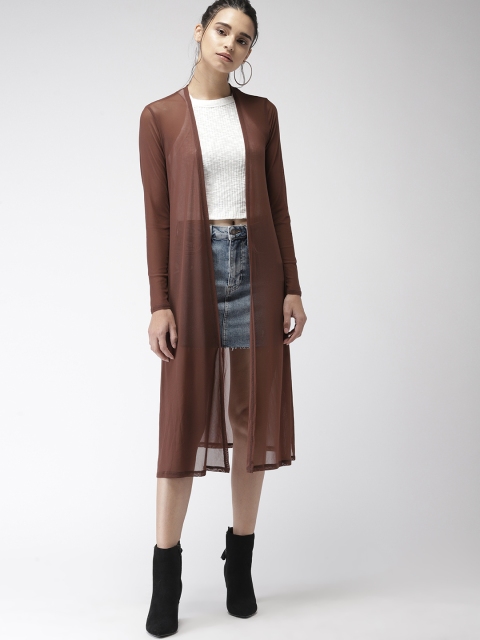 

FOREVER 21 Women Brown Solid Open Front Shrug