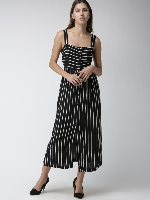 

FOREVER 21 Women Black & White Striped Fit & Flare Dress