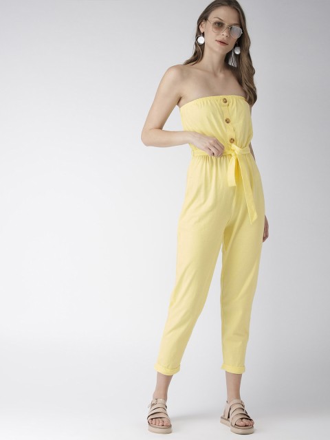 

FOREVER 21 Women Yellow Solid Basic Jumpsuit