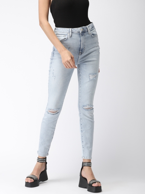 

FOREVER 21 Women Blue Skinny Fit High-Rise Slash Knee Stretchable Jeans