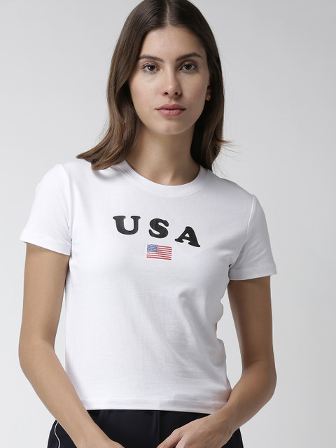 

FOREVER 21 Women White Printed Round Neck T-shirt