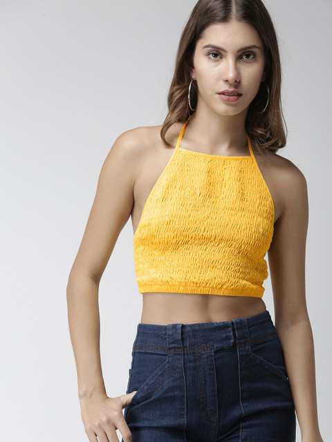 

FOREVER 21 Women Yellow Solid Styled Back Top