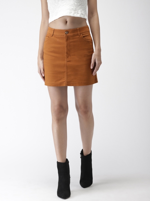 

FOREVER 21 Women Mustard Brown Solid Straight Skirt