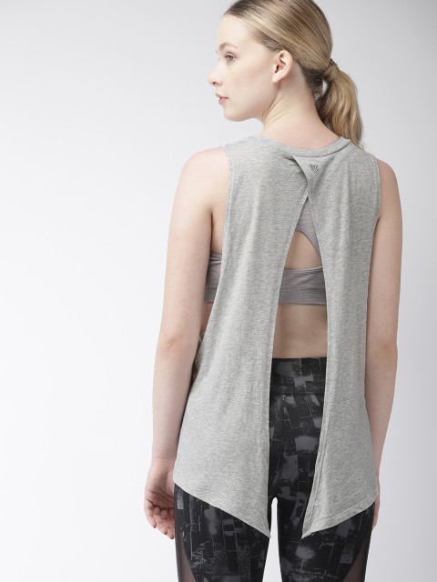 

FOREVER 21 Women Grey Melange Solid Styled Back Top