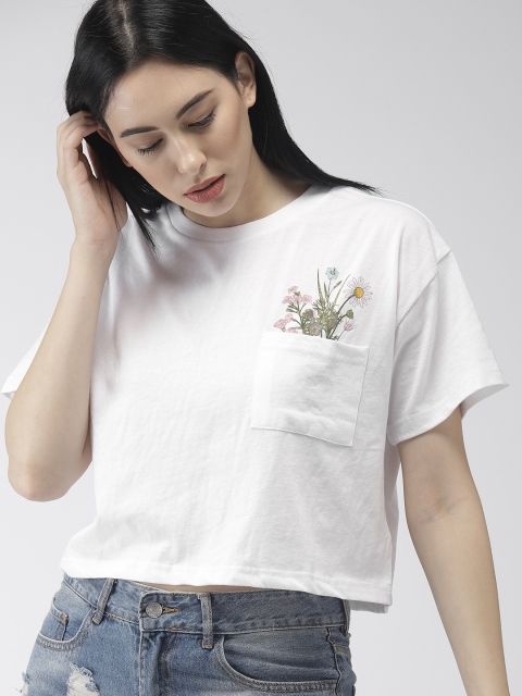 

FOREVER 21 Women White Solid Round Neck T-shirt