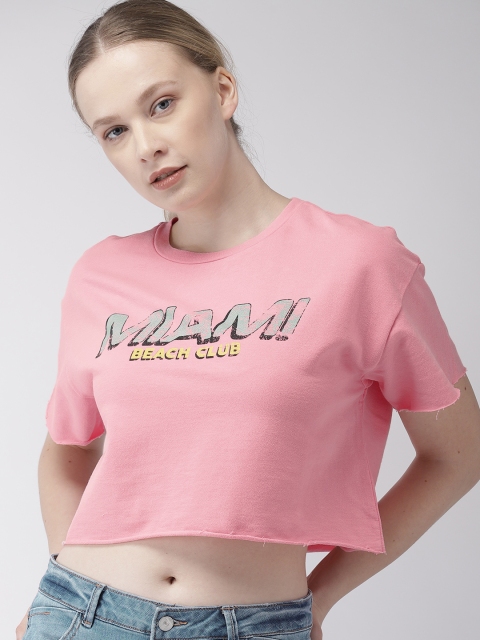 

FOREVER 21 Women Pink Printed Boxy Crop Top