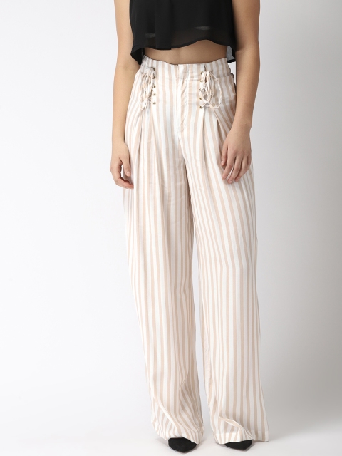 

FOREVER 21 Women White & Pink Regular Fit Striped Parallel Trousers