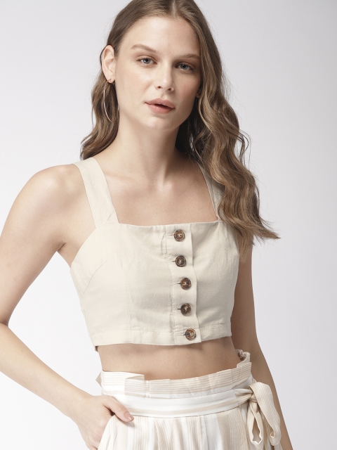 

FOREVER 21 Women Beige Solid Cropped Bralette Top
