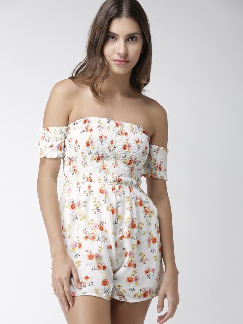

FOREVER 21 White & Red Printed Playsuit