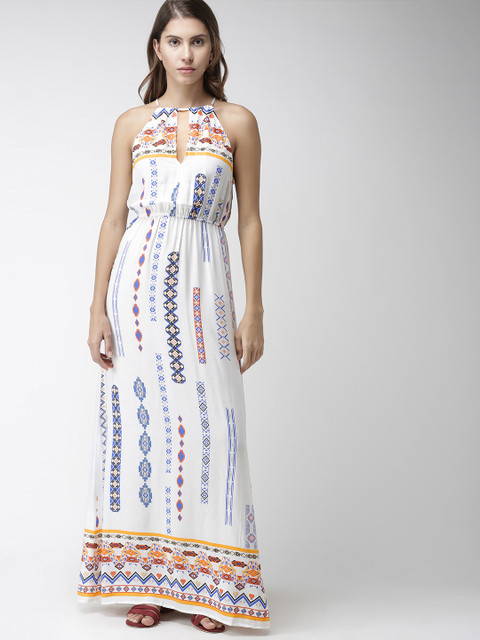 

FOREVER 21 Women White & Blue Printed Maxi Dress