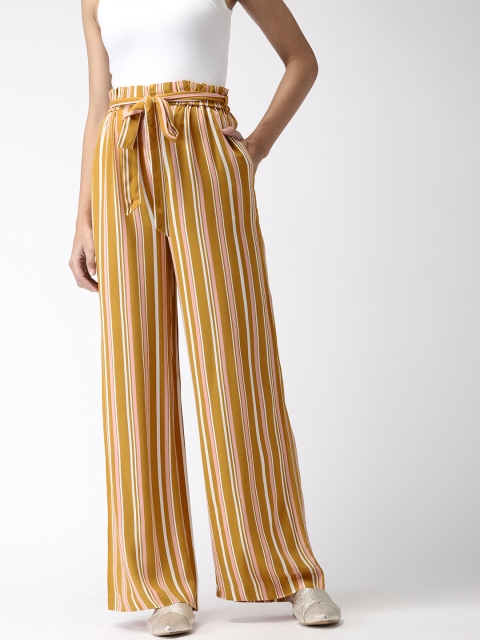 

FOREVER 21 Women Mustard Yellow & Pink Regular Fit Striped Parallel Trousers
