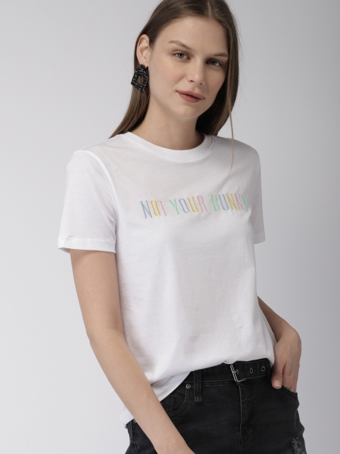 

FOREVER 21 Women White Printed Round Neck T-shirt
