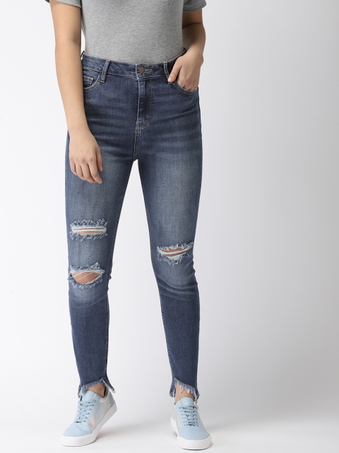 

FOREVER 21 Women Blue Slim Fit Mid-Rise Slash Knee Stretchable Jeans