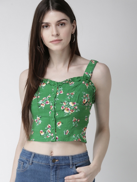 

FOREVER 21 Women Green Printed Crop Sweetheart Neck Top