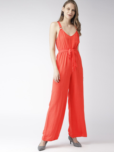 

FOREVER 21 Women Orange Solid Basic Jumpsuit