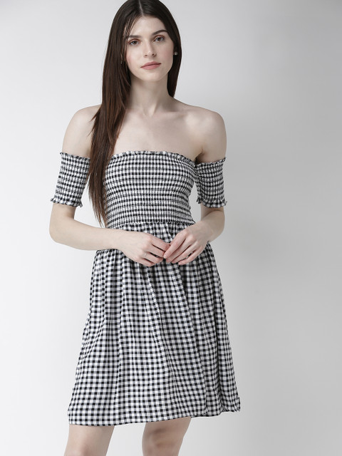 

FOREVER 21 Women Black & White Checked Fit & Flare Dress