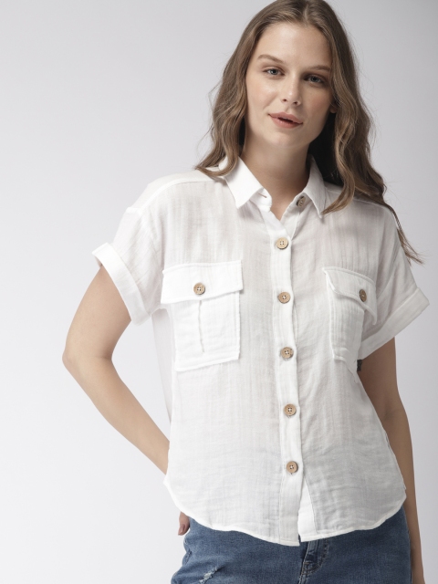 

FOREVER 21 Women White Regular Fit Solid Casual Shirt