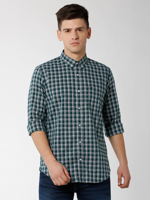

Peter England Casuals Men Green Slim Fit Checked Casual Shirt