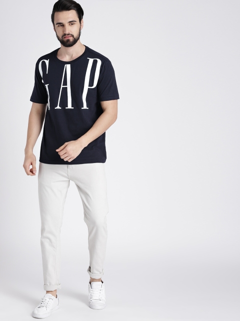 

GAP Men Navy Blue & White Printed Logo Short Sleeve T-Shirt