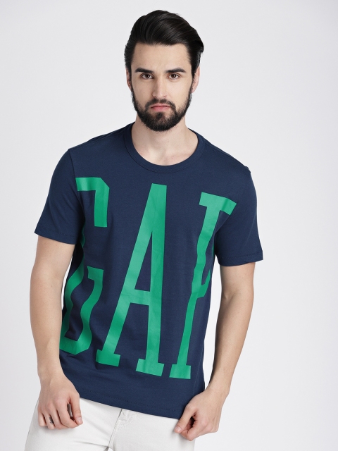 

GAP Men Navy Blue & Teal Typography Printed T-shirt