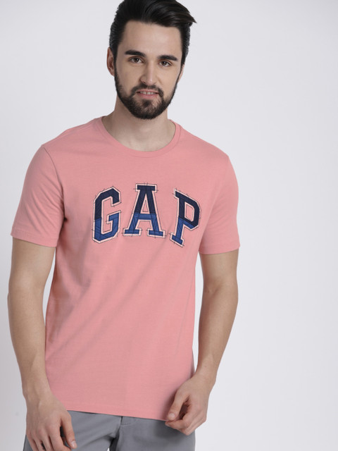 

GAP Men's Pink Logo Embroidered Short Sleeve T-Shirt