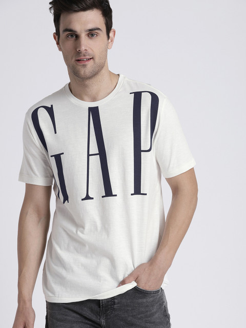 

GAP Men's Off- White Logo Printed Short Sleeve Solid T-Shirt