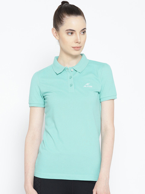 

Alcis Women Sea Green Solid Polo Collar T-shirt