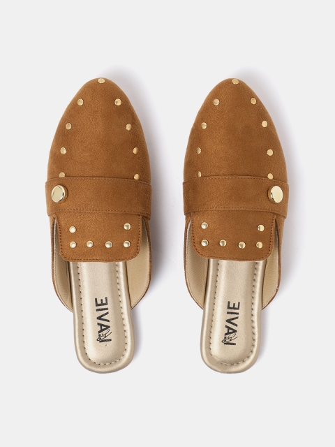 

Lavie Women Mustard Brown Solid Mules with Studded Detail