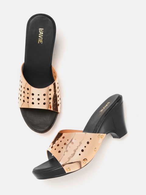 

Lavie Women Rose Gold-Toned Cut-Work Block Heels