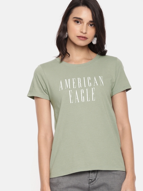 

AMERICAN EAGLE OUTFITTERS Women Green Printed Round Neck T-shirt