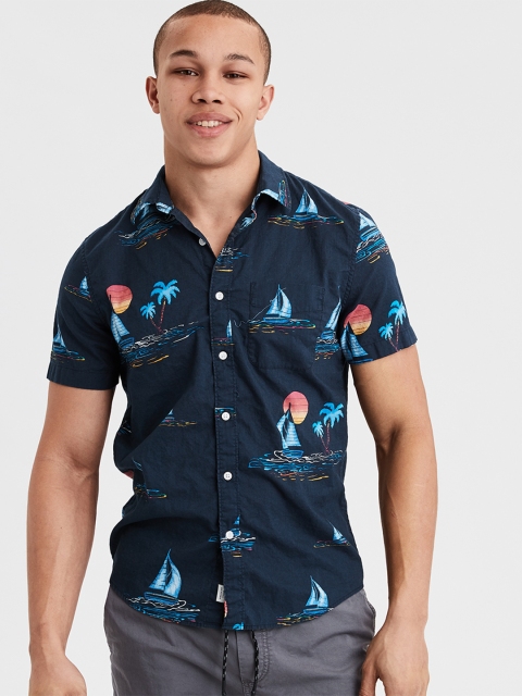 

AMERICAN EAGLE OUTFITTERS Men Navy Blue Slim Fit Printed Casual Shirt