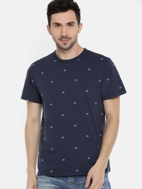 

AMERICAN EAGLE OUTFITTERS Men Navy Printed Round Neck Pure Cotton T-shirt, Navy blue